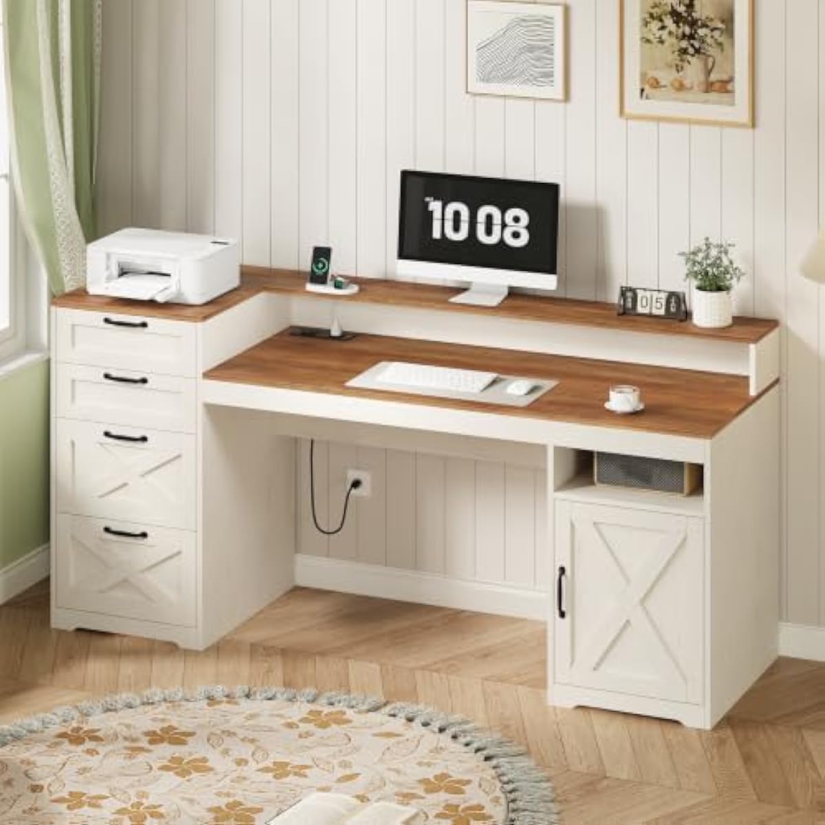 Printer Stand - Meja kerja kayu olahan berwarna putih